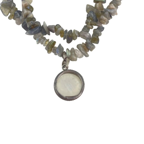 Handcrafted Labradorite Chip Necklace With Moonstone Pendant - Picture 8 of 12